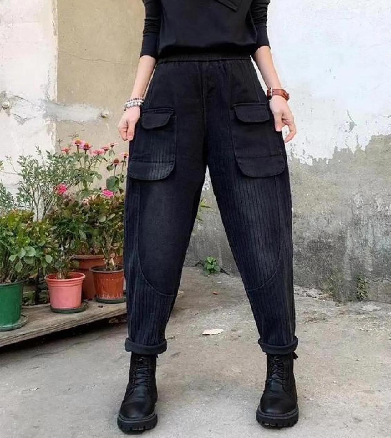 2022 primavera autunno nuove arti stile donna elastico in vita pantaloni Harem in denim di cotone casual patchwork jeans larghi