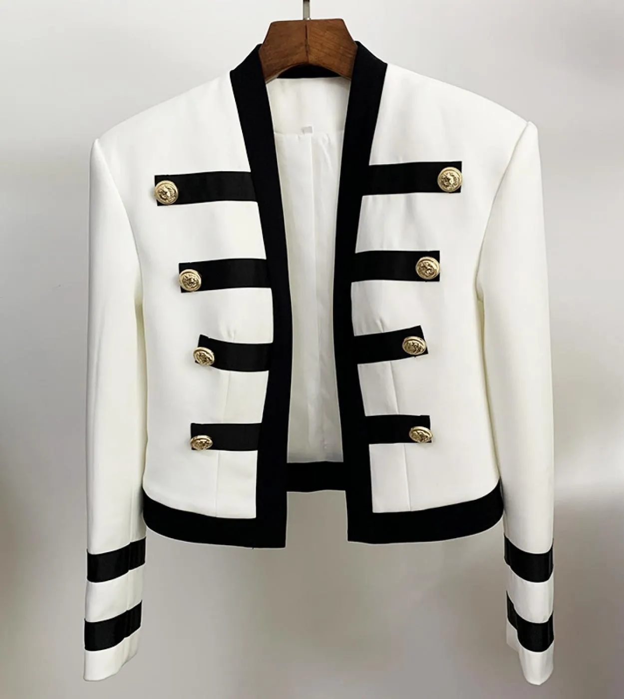 Alta qualità più recente 2022 Designer Runway Jacket Womens Cool Extra spalla Color Block colletto leone bottoni Band Jac