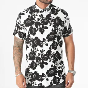 Camicia manica corta bianco nero floreale