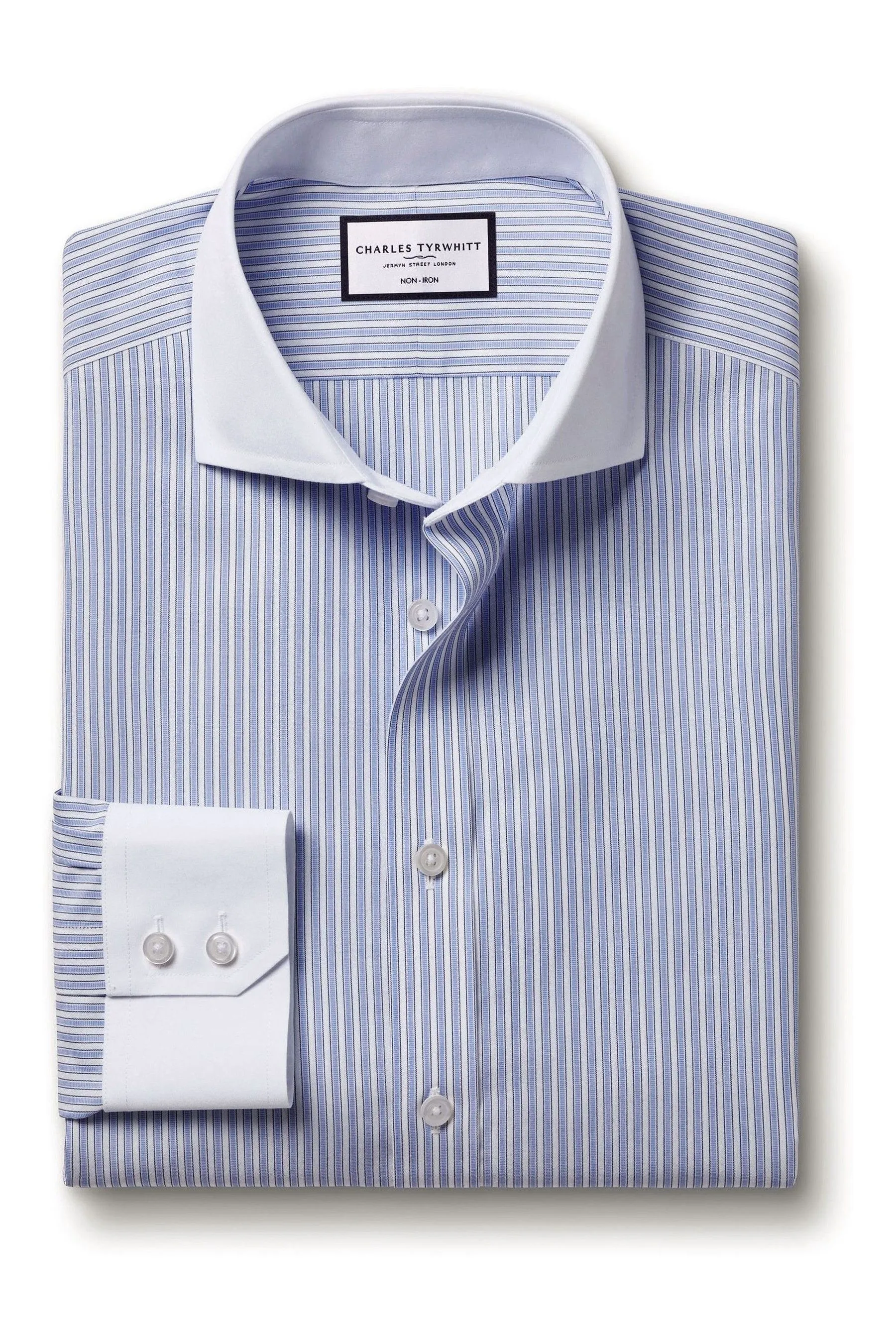 Charles Tyrwhitt - Camicia A righe in popeline no-stiro con scritta 