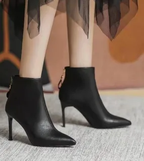 Comemore 2022 Women Boots Fashion Thin High Heel Ankle Boots Pointed Toe Zipper Autumn Winter Ladies Shoes Stiletto Whit