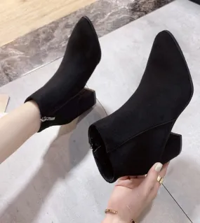Comemore 2023 Fashion Short Ankle Boots Womens Pointed Toe Thick Heel Autumn Winter Side Zipper Comfortable Boot Female