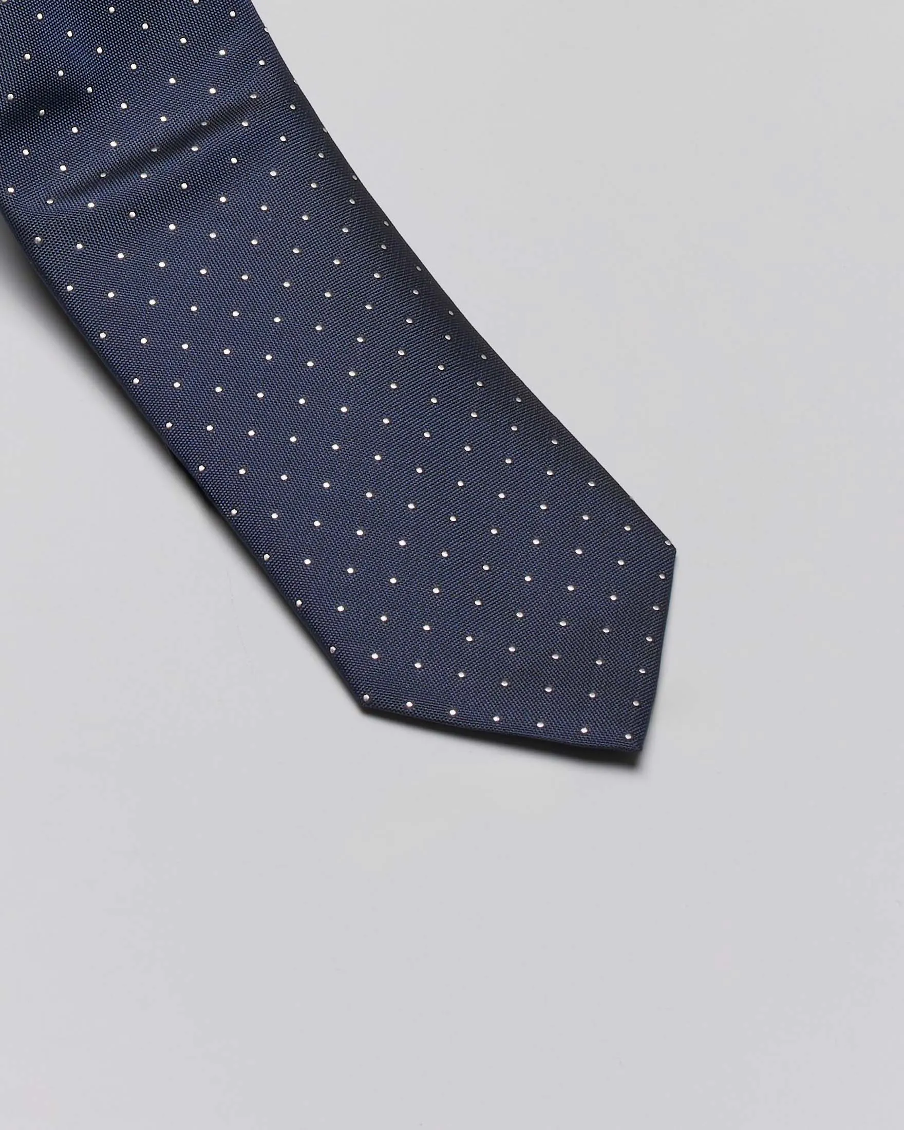 Cravatta blu in misto seta con motivo a pois