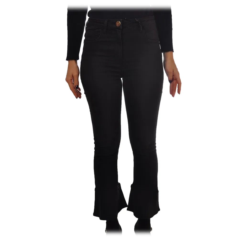 Elisabetta Franchi - Jeans con Fondo a Campana Sgalettata - Nero - Pantaloni - Made in Italy - Luxury Exclusive Collection