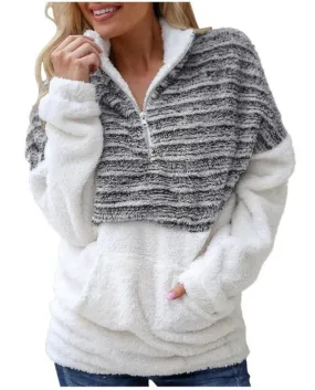Fashion Ladies Plush Sweatshirt Think Warm Pullover Stitching Half Zipper Hoodies 2022 Autumn Winter Fleece Sweatshirts