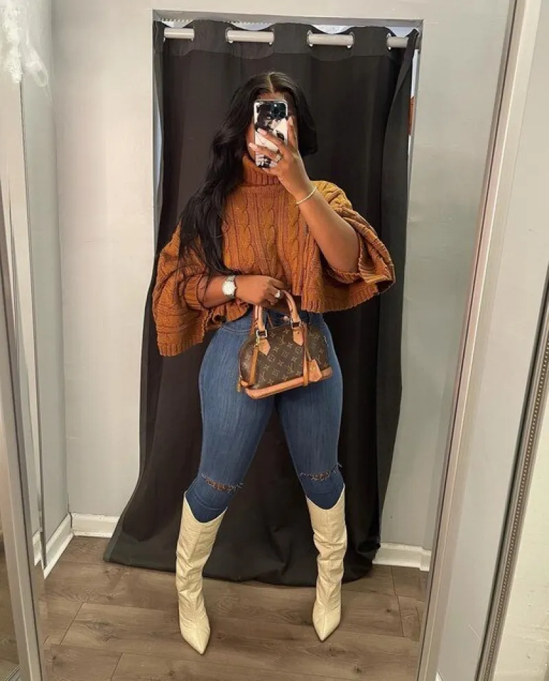 Fashion Turtleneck Crop Sweaters Women Autumn Winter Pullover Girl Long Sleeve Oversized Short Knitted Shawl Tops