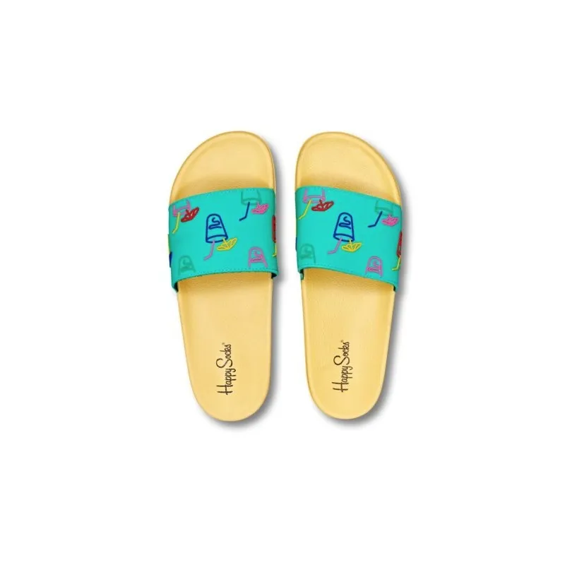 Happy Socks Pool Slider Lemonade Ciabatta Fascia Gialla Cocktail Donna