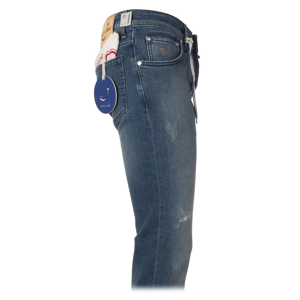 Jacob Cohën - Jeans 5 Tasche Slim Fit con Strappi - Denim Chiaro - Pantaloni - Made in Italy - Luxury Exclusive Collection