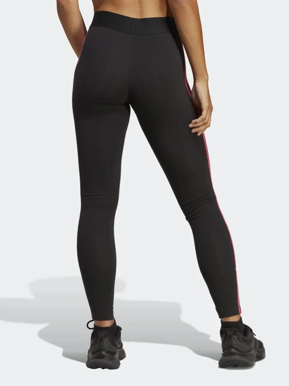 Leggings Adidas in cotone stretch con 3 strisce nero fuxia