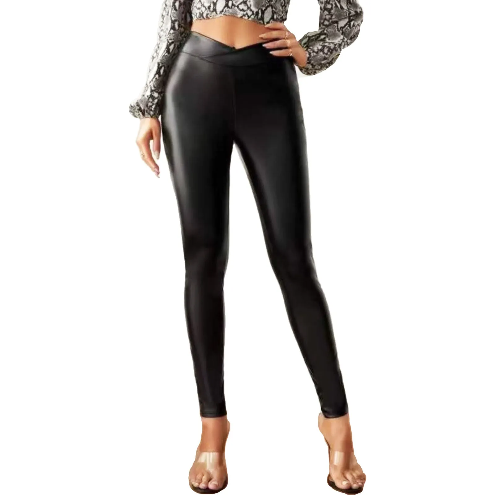 Leggings Donna Pantaloni Effetto Pelle Liquid Vb-1520