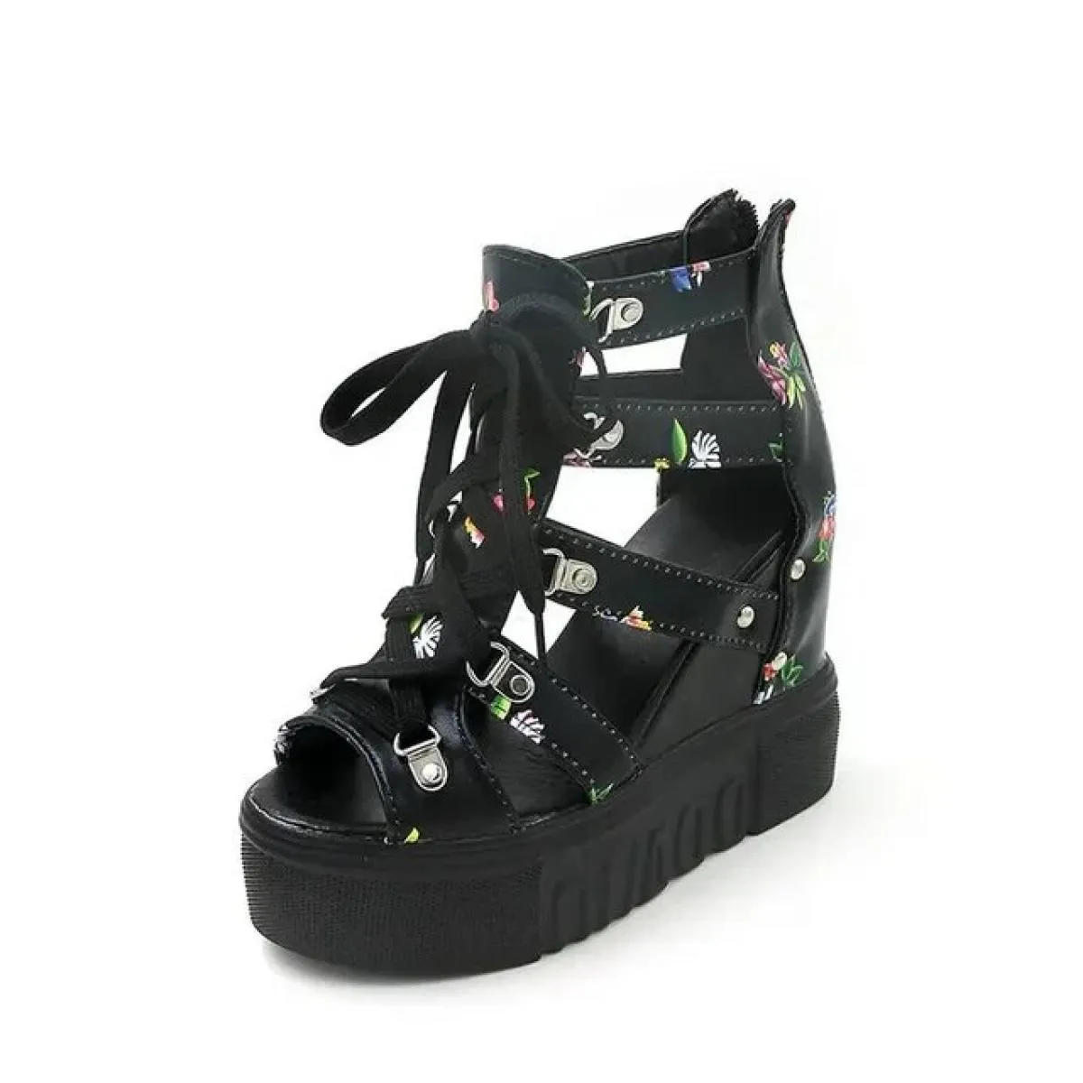 Scarpe per le donne 2024 nuovi sandali romani da donna con tacco alto in pizzo con zeppa focaccina Fishbeak da donna con cernier