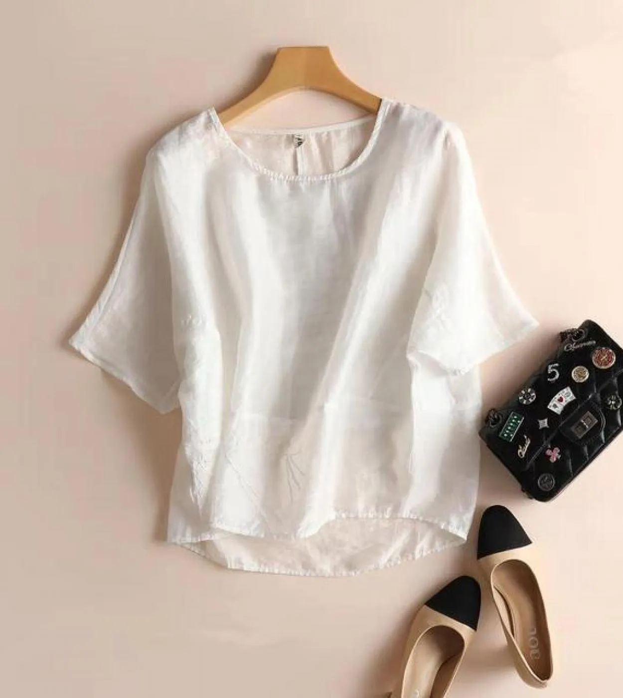 T-shirt in chiffon con scollo a O manica corta casual allentata da donna stile estate nuovo arrivo T-shirt in chiffon pullover a