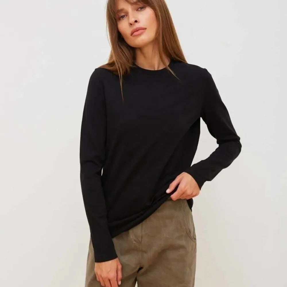 T-shirt in puro cotone Europa e America 2024 Primavera Nuove donne Moda Resto Versatile Pendolarismo Pullover Girocollo Lon