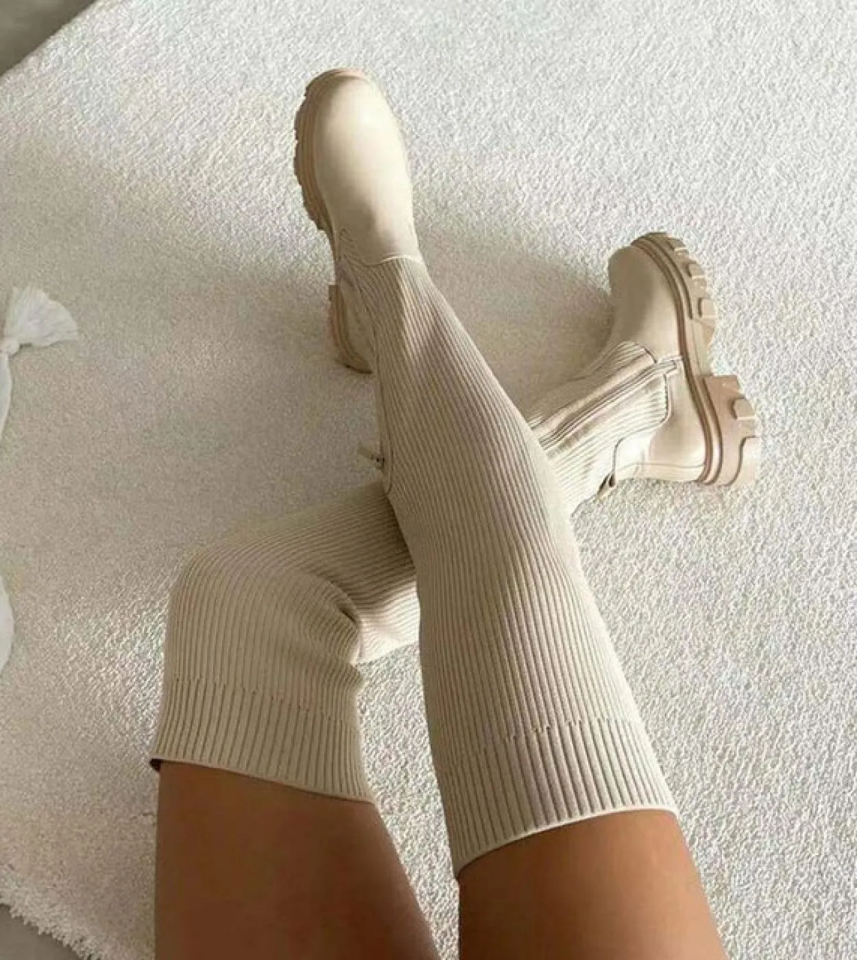 Womens Over The Knee Boots  Knitted Autumn Fashion Female Platform Boot Splicing Ladies Sock Shoes Woman Long Boots  Wo